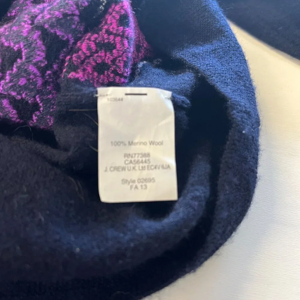 J. Crew Merino Wool Geometric Purple and Black Sweater Ladies SIze MED